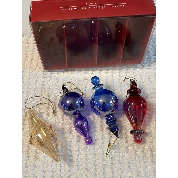 Pier 1 Imports Christmas Blown Glass Ornaments Luster Colorful Set of 4 - Picture 2 of 8